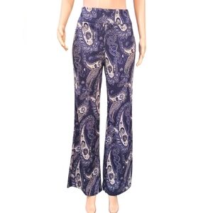 Anthropology Maeve Sparkly Paisley Purple Bell blBottom Disco Style Pants Sz 12